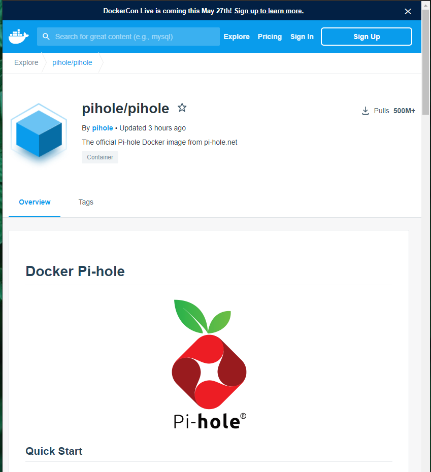DockerHub page for PiHole