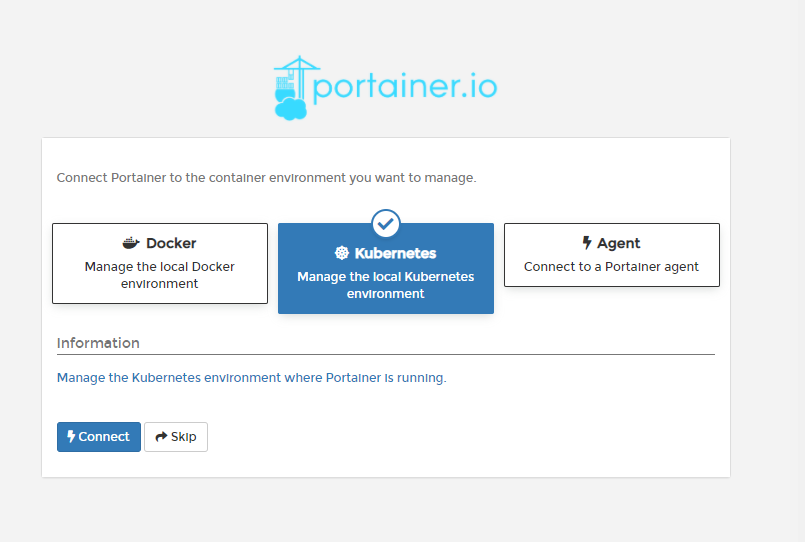 Configuring Portainer to use Docker over Kubernetes