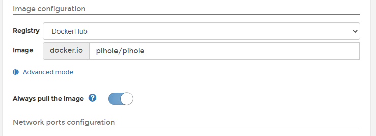 Image configuration for Create container