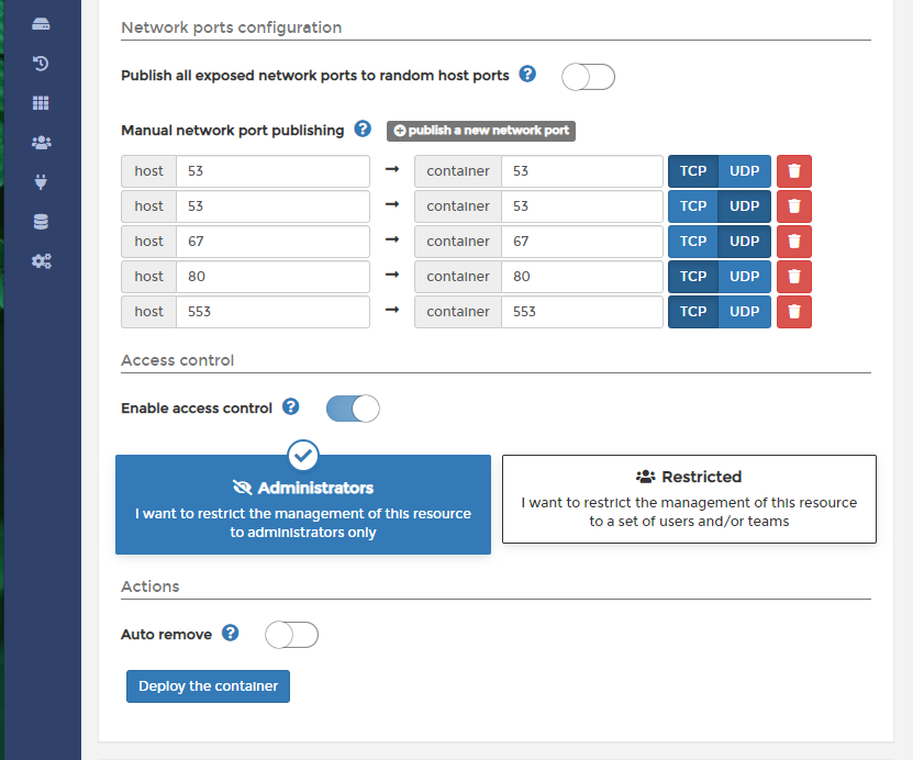 Portainer deploy the container